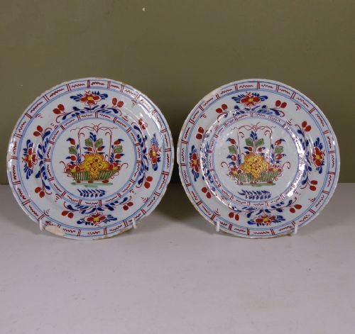 Pair of 18th C Delft Polychrome Plates