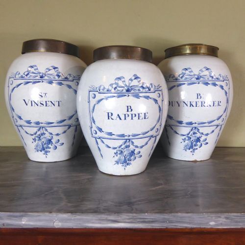 Set of Large 18th C Delft Tobacco Jars