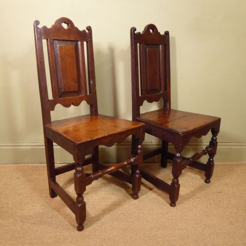 Pair of George I Oak Chairs, Back Stools