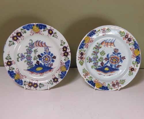 Pair of 18th C Delft Polychrome Plates