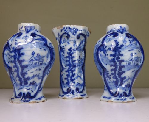 Set of Three 18th C Miniature Delft Vases