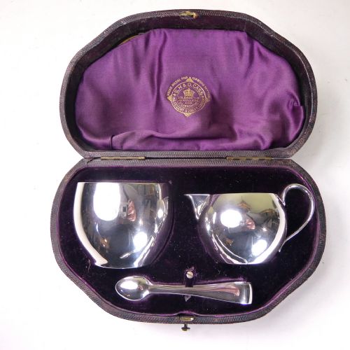 19th C Silver Cream & Sugar Set