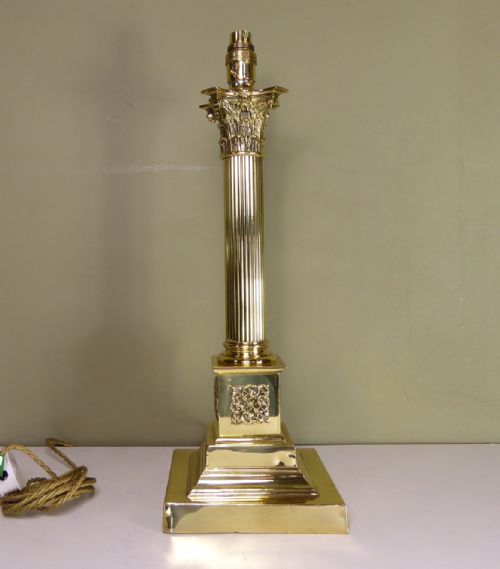 19th C Brass Corinthian Column Lamp
