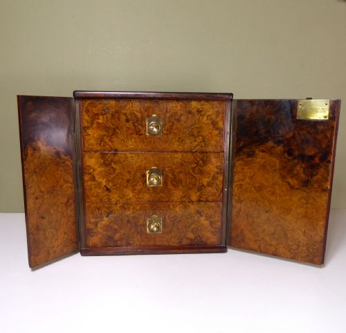 19th C Burr Walnut Humidor Box