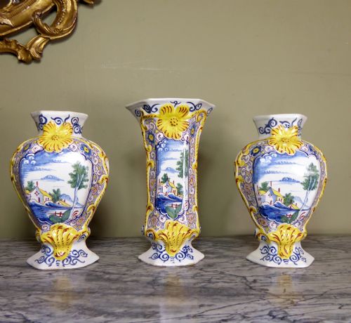 Set of 18th C Delft Polychrome Vases