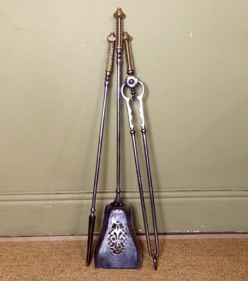 Set of Early 19th C Brass & Steel Fire Tools