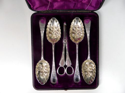 19th C Berry Spoons & Grape Scissors