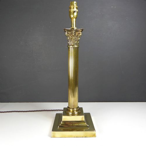 19th C Brass Corinthian Column Lamp Base