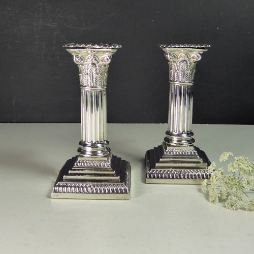 Pair of 19th C Silver Candlesticks