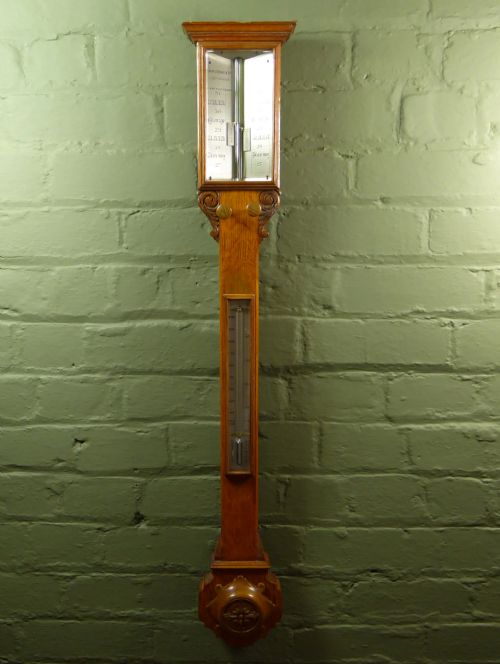 19th C Oak Stick Barometer