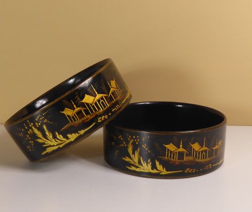 Pair of Regency Papier Mache Coasters