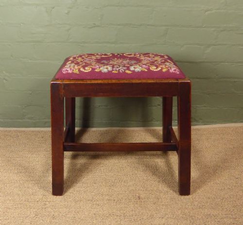 18th C Walnut & Embroidered Seat Stool