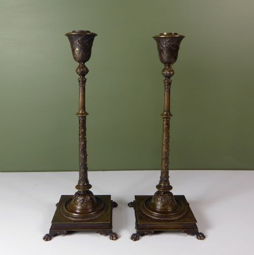 Pair of Aesthetic Movement Bronze Candlesticks