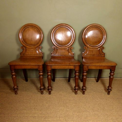 Set of Three 19th C Oak Hall Chairs