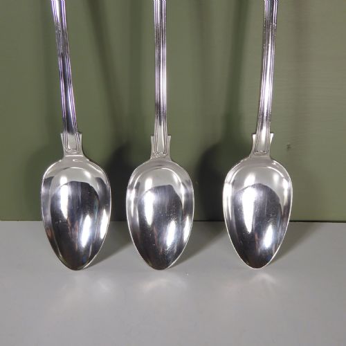 fig 1. THREE LARGE SILVER PLATED BASTING SPOONS C 1860