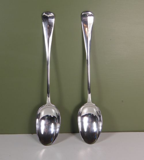 Pair of Large Silver Plated Basting Spoons 1860