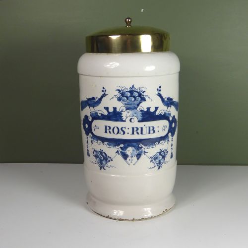 Early 18th C Delft Pottery Apothecary Jar
