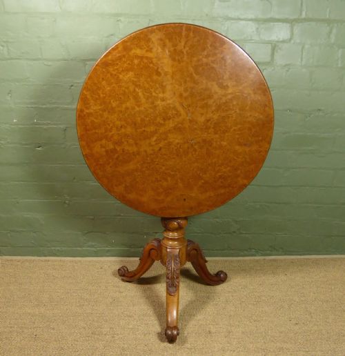19th C Burr Wood Tripod Table