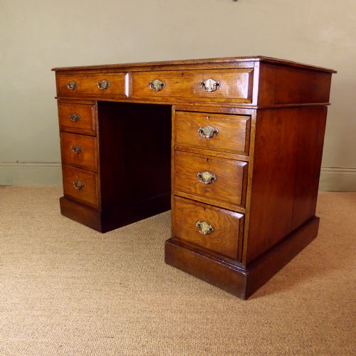 19th C Solid Oak Pedestal Desk
