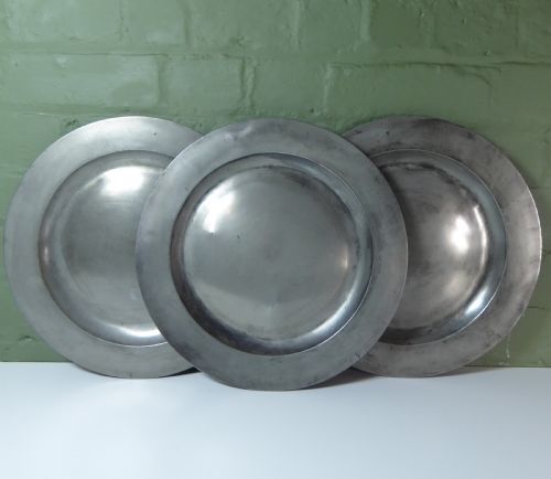 Set of Three 18th C Pewter Chargers