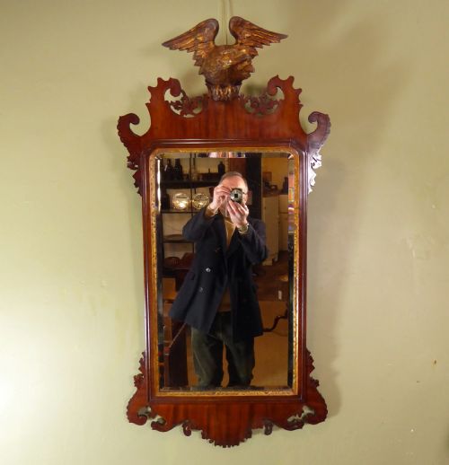19th C Mahogany Mirror with Giltwood Eagle