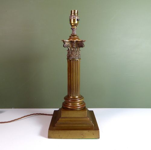 19th C Brass Corinthian Column Lamp