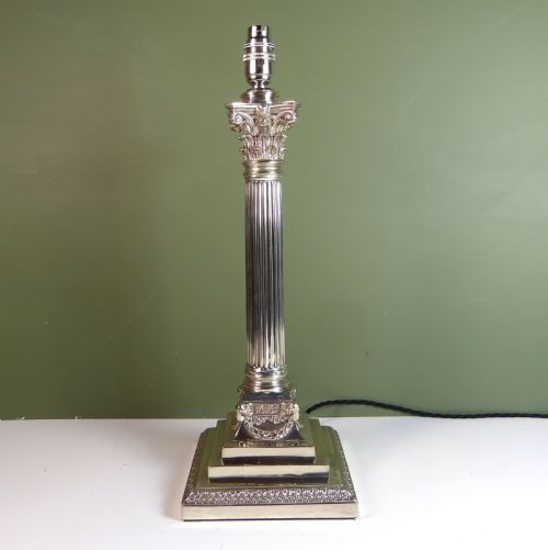 19th C Silver Plated Lamp