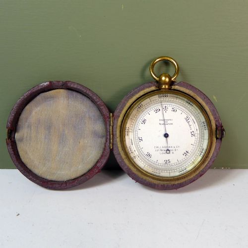 19th C Gilt Brass Pocket Barometer