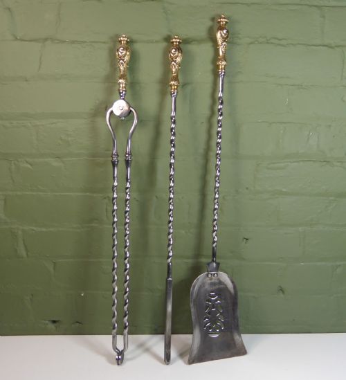 Set of Early 19th Steel & Brass Fire Tools