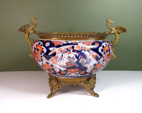 Large 19th C Imari Bowl with Gilt Mounts