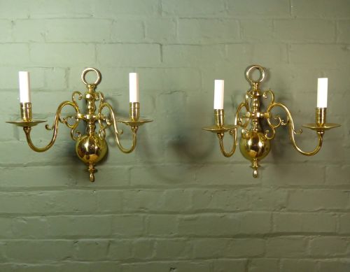 Pair of 19th C Brass Wall Lights