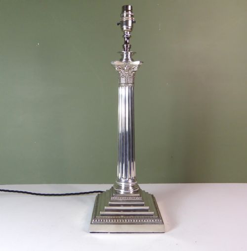 19th C Silver Plated Lamp
