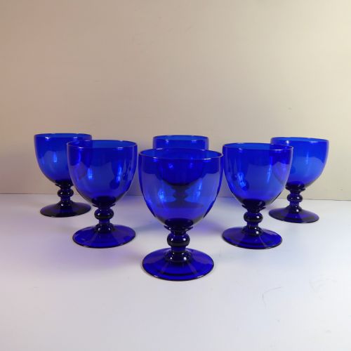 Set of Six 19th C Blue Glasses