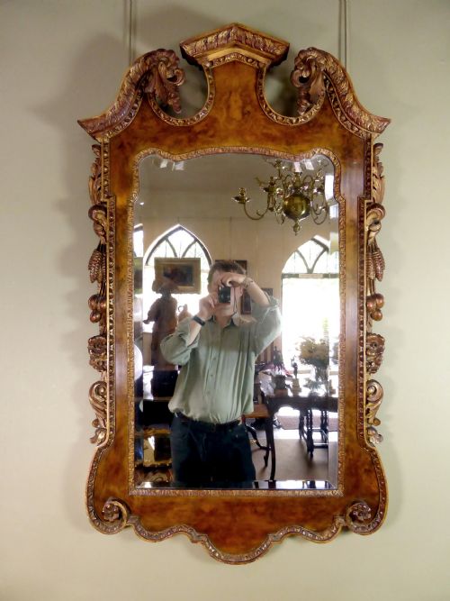 19th C Walnut & Gilt Mirror
