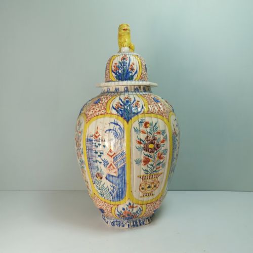 Large 18th C Delft Polychrome Jar & Cover