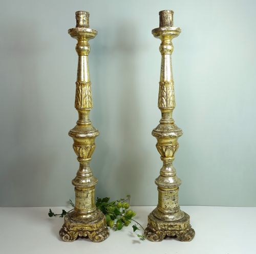 Large 18th C Giltwood Candlesticks