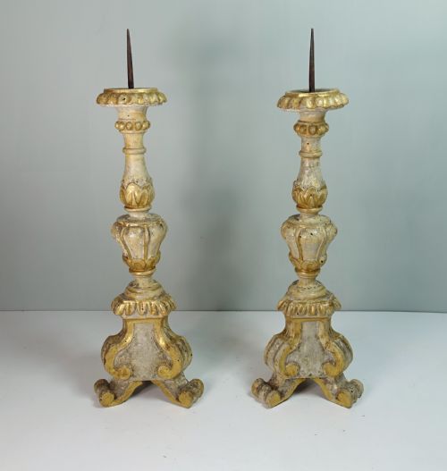 Pair of 18th C Gilt Pricket Sticks