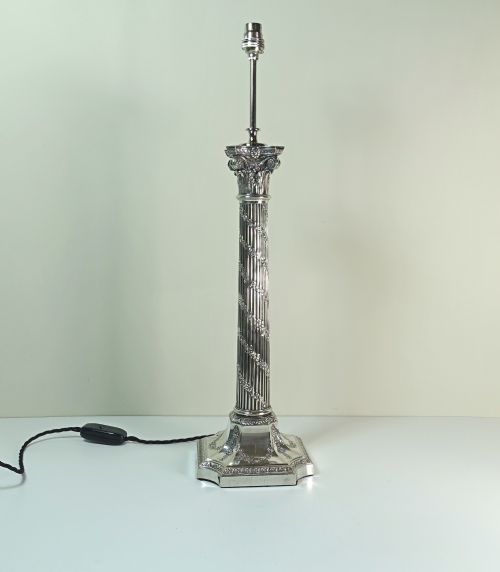 19th C Silver Plated Lamp