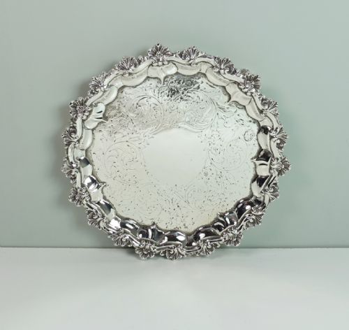 A 19th C Solid Silver Engraved Salver