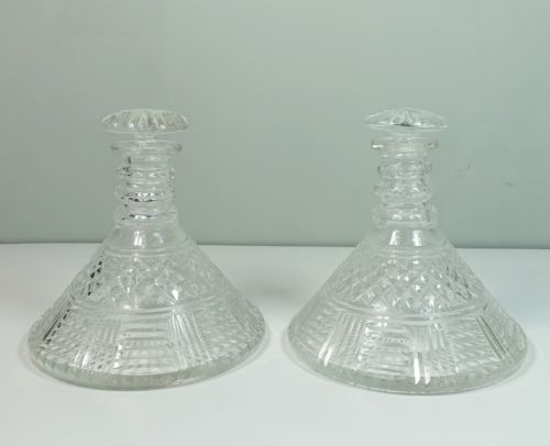 Pair of 19th C Cut Glass Ships Decanters