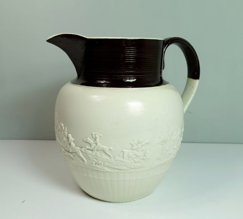 Large 19th C Jug with Hunting  Decoration