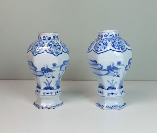 Pair of 18th C Delft Vases