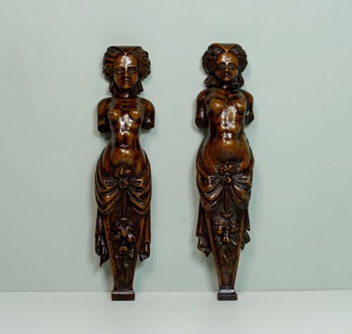 Pair of 17th C Walnut Term Figures