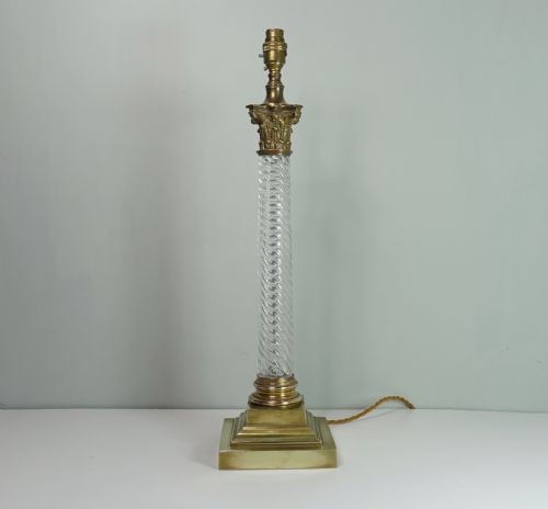 19th C Brass & Glass Lamp Base