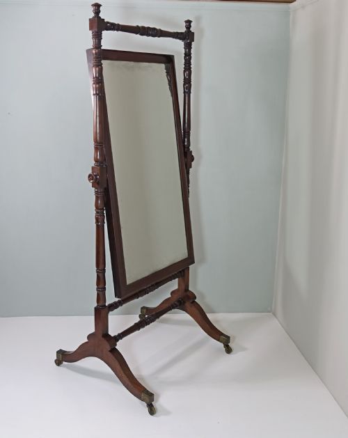 Early 19th C Mahogany Cheval Mirror