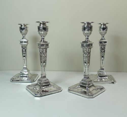 Set of Four Silver Candlesticks, Chester 1914