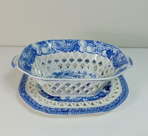Early 19th C Chestnut Basket & Stand