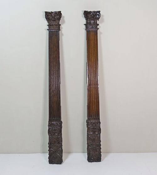 Pair of 17th C Carved Oak Pilasters