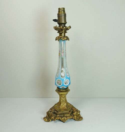 19th C Glass & Gilt Brass Lamp