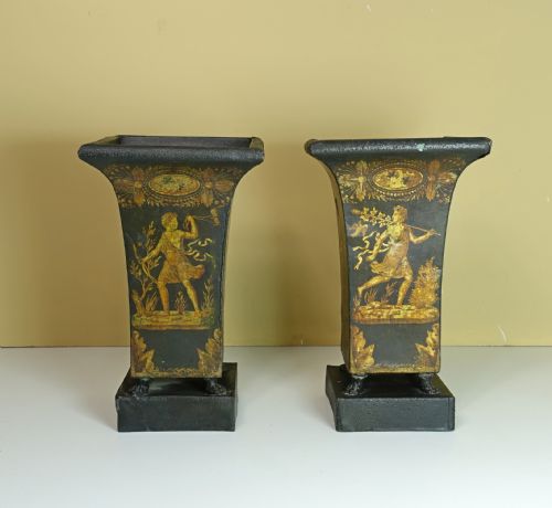 Pair of 19th C Tole Vases